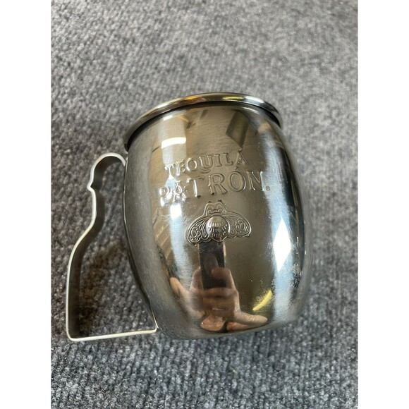 Patron Tequila Stainless Moscow Mule Mug Embossed Bee Logo Shaped Handle - Picture 2 of 8